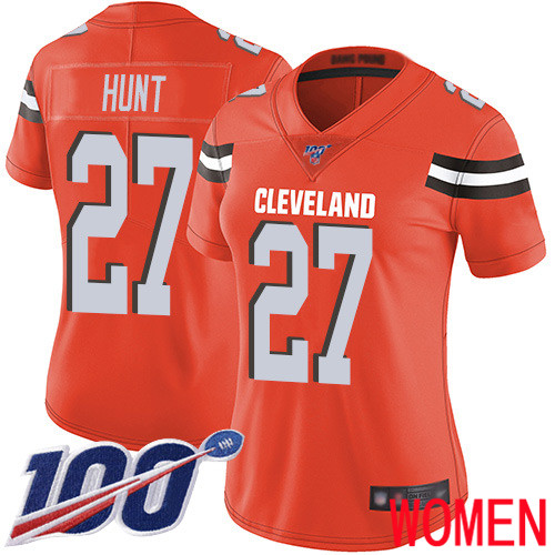 Cleveland Browns Kareem Hunt Women Orange Limited Jersey #27 NFL Football Alternate 100th Season Vapor Untouchable
